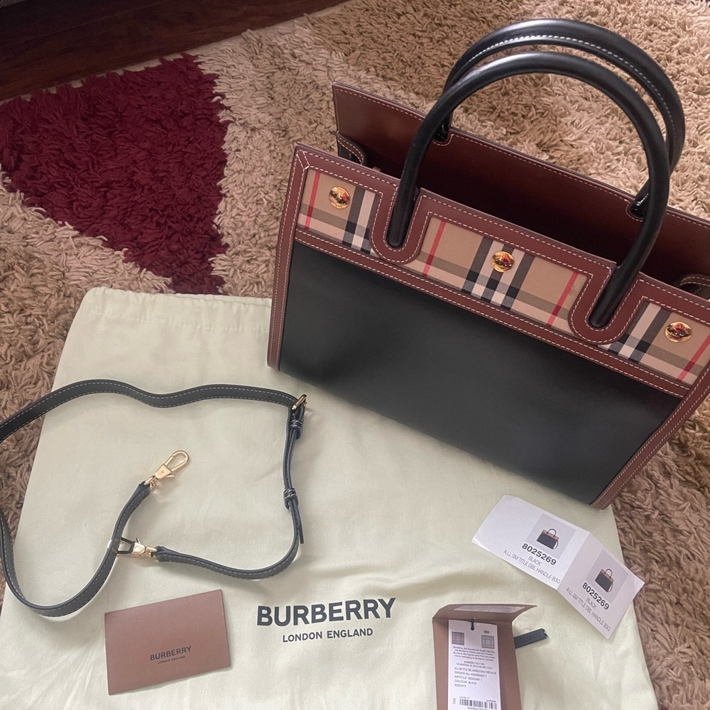 Burberry Title Vintage Check Leather Satchel Black Brown - Picture 15 of 15